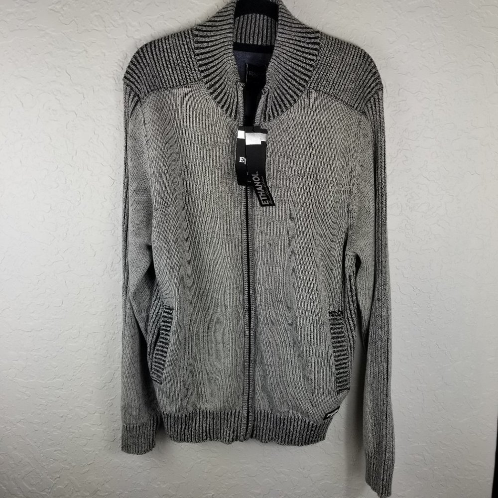 New Ethanol NYC Black and Gray Zip Up Sweater Sz L